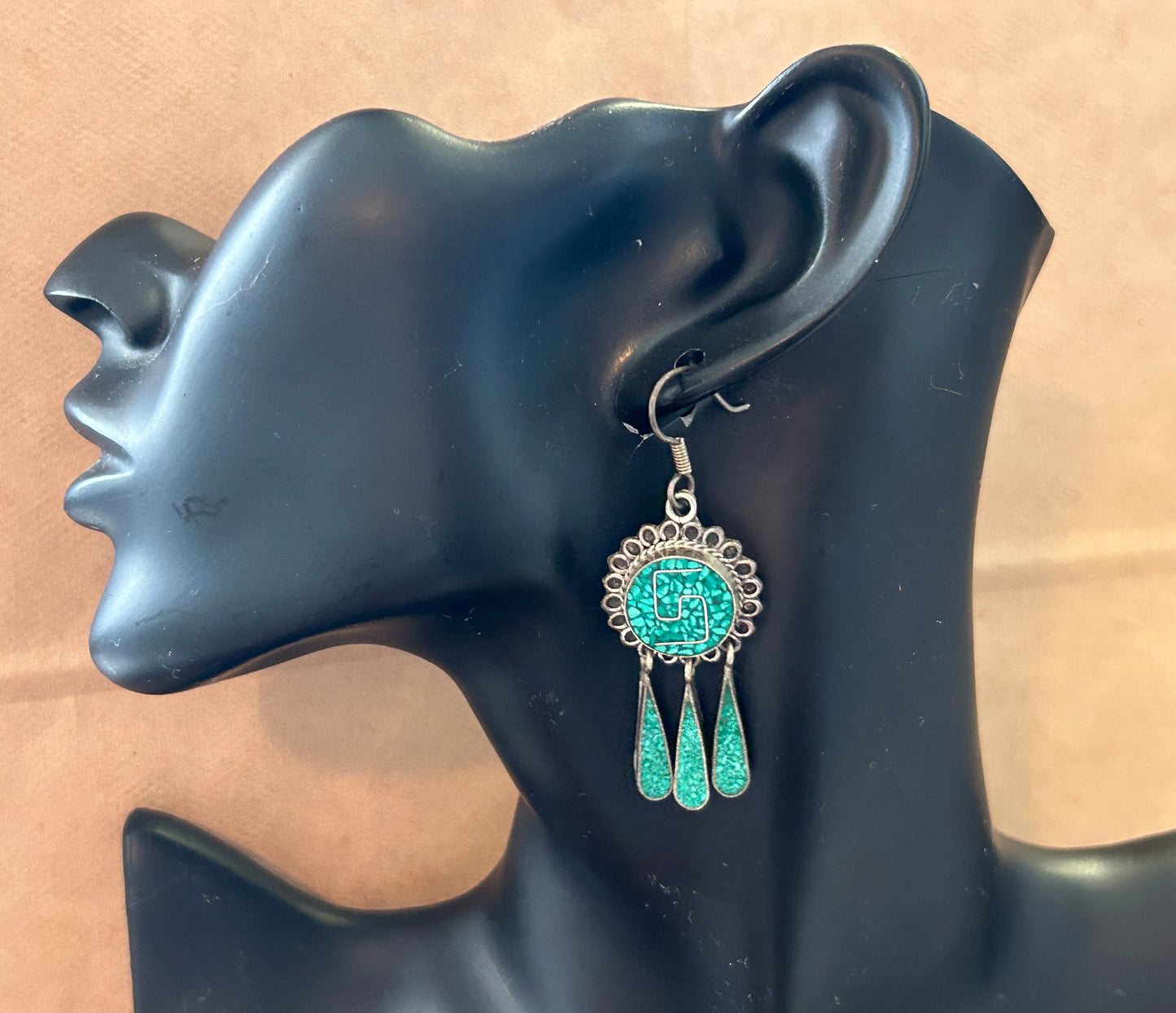 Vintage Sterling Silver 925 Turquoise Drop Dangly Pierced Earrings