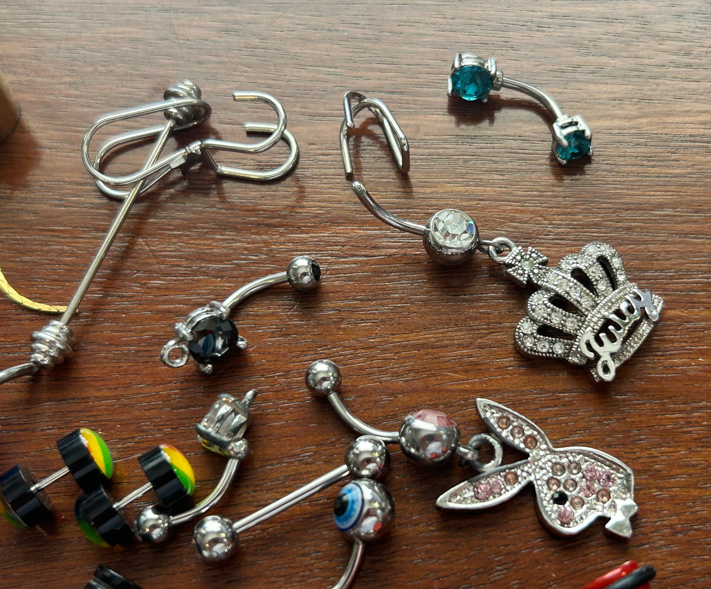 Lot of Body Jewelry Silver Gold Tone Rhinestone Amoeba Playboy Bunny & More