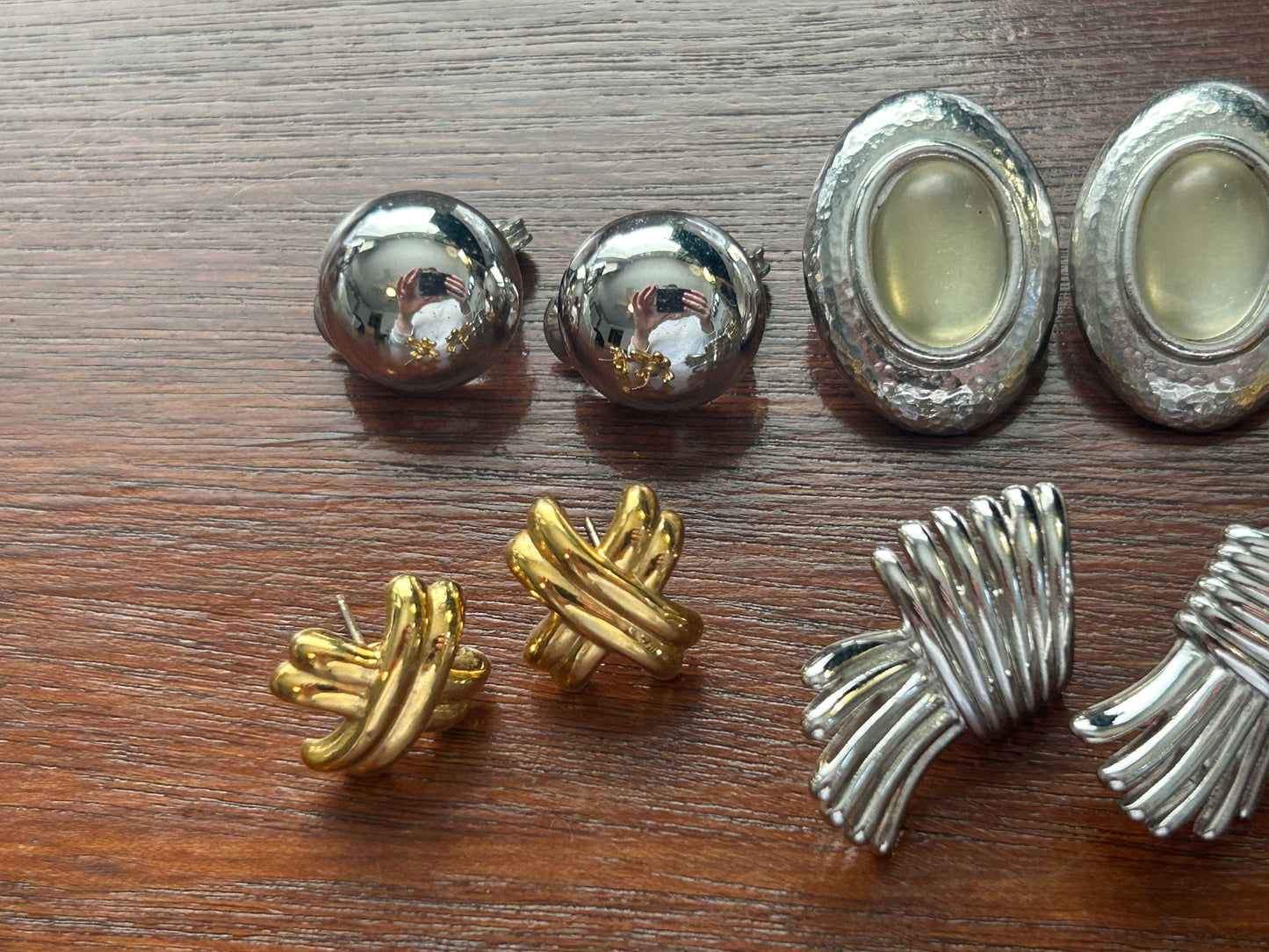 Vintage Lot of Monet Singed 80's Earrings Cabochon Silver Gold Tone X Pattern