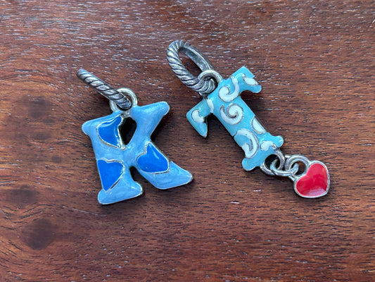 Brighton Whimsical Alphabet Letter Charm Lot Silver Tone Enamel Heart K & T