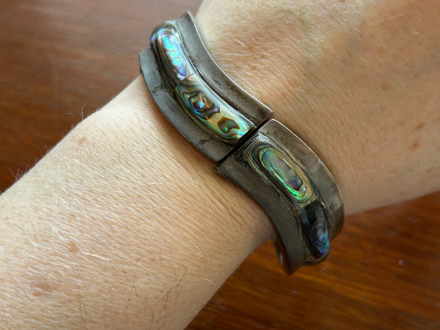 Heavy Sterling Silver 925 Abalone Inlay Clamper Bracelet