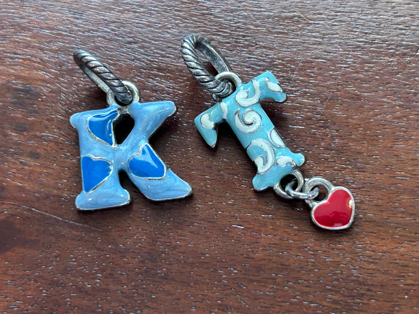 Brighton Whimsical Alphabet Letter Charm Lot Silver Tone Enamel Heart K & T