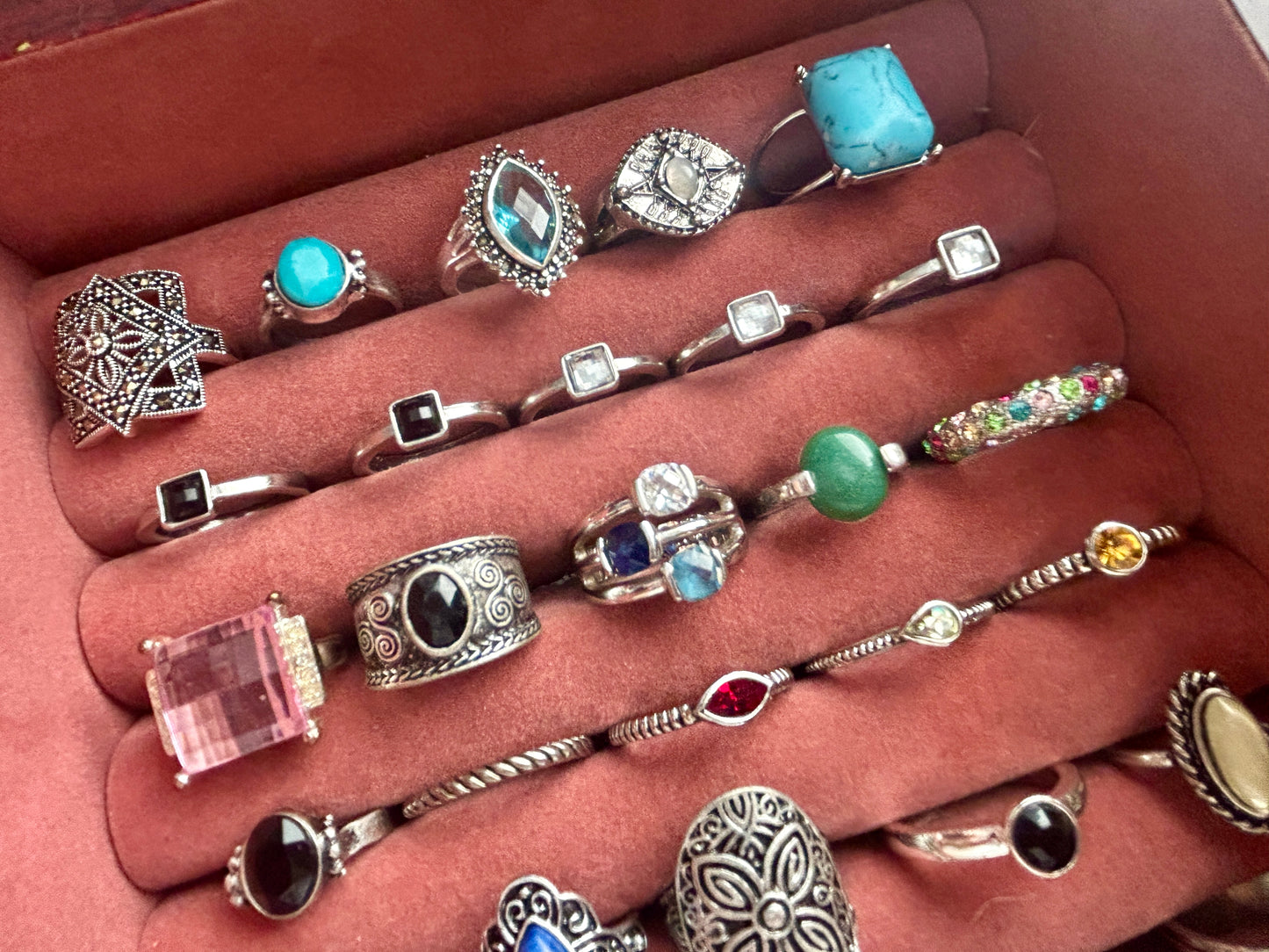 Vintage Now Cocktail Stacker Ring Lot Rhinestones Avon Sarah Coventry Lia Sophia