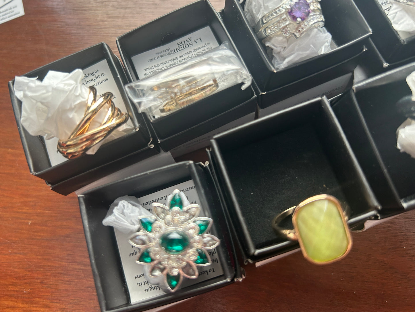 Lot of 10 Avon Costume Cocktail Rings Some New All Size 10 w Box Rhinestone