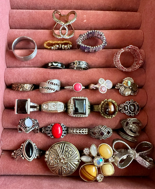 Vintage to Now Ring Lot Costume Fashion Cocktail Cabochon Rhinestone Band