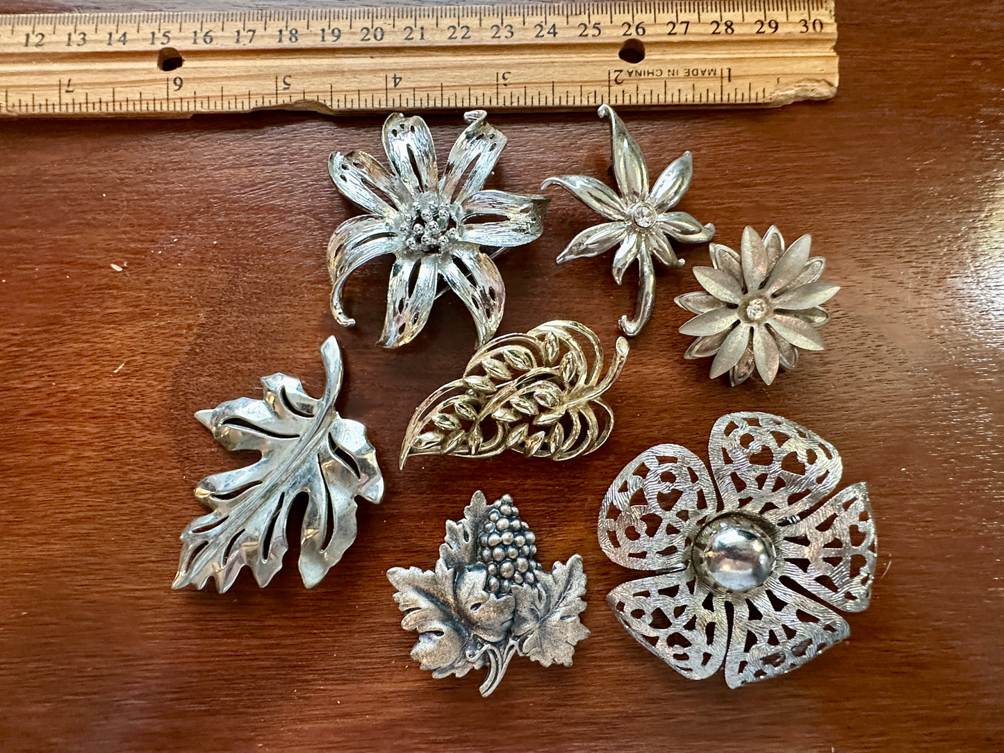 Vintage Silver Gold Tone Large Nature Flower Leaf Brooch Pin Lot