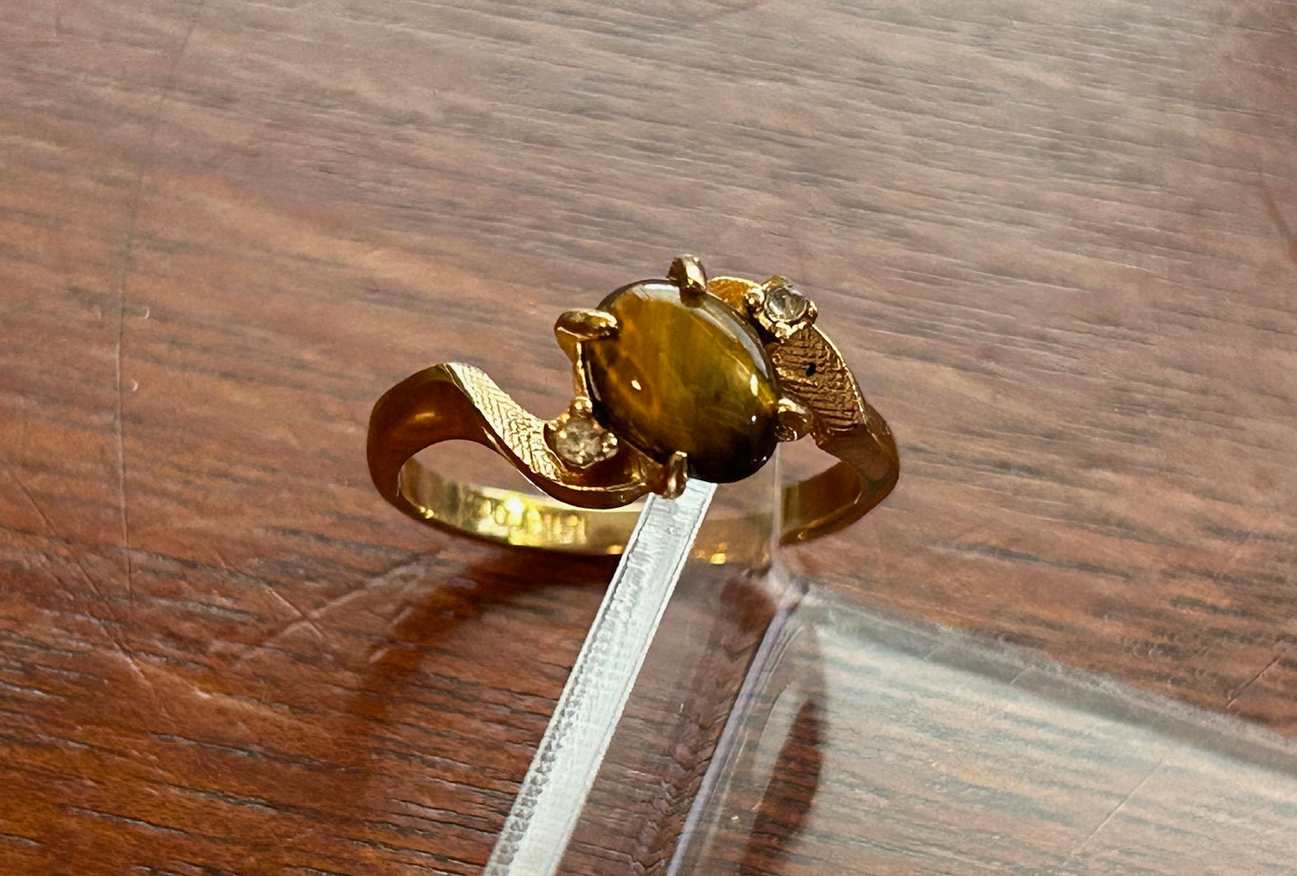 18k Yellow Gold Plate Oval Tigers Eye Ring Sz 6.75