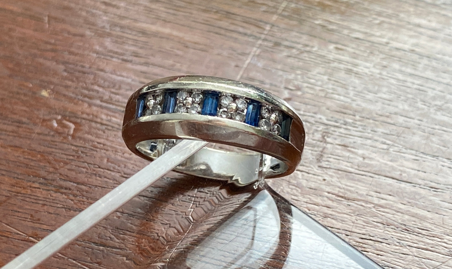 RJM Designer 14k White Gold .25ctw Diamond Sapphire Ring Sz 6.5