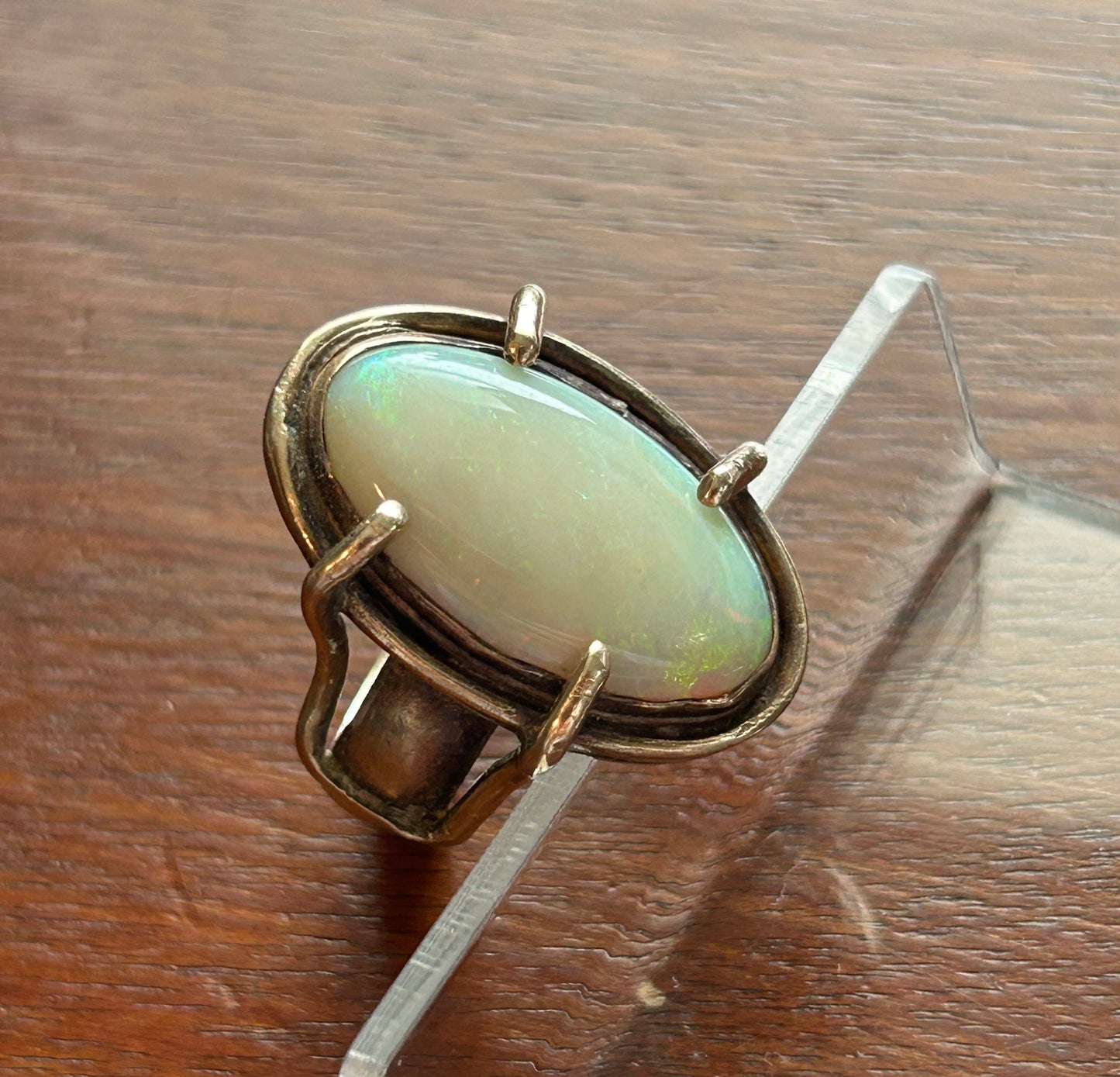 Vintage Artist Made 14k Yellow Gold Massive Opal Modernist Ring Sz 10.25