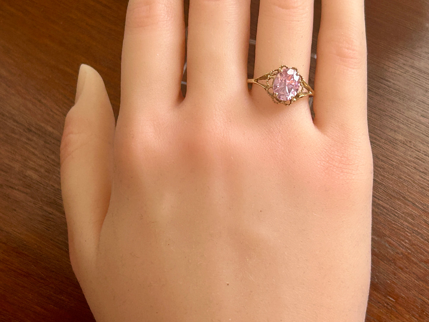 10k Yellow Gold Large Pink CZ Stone Ring Sz 8.75