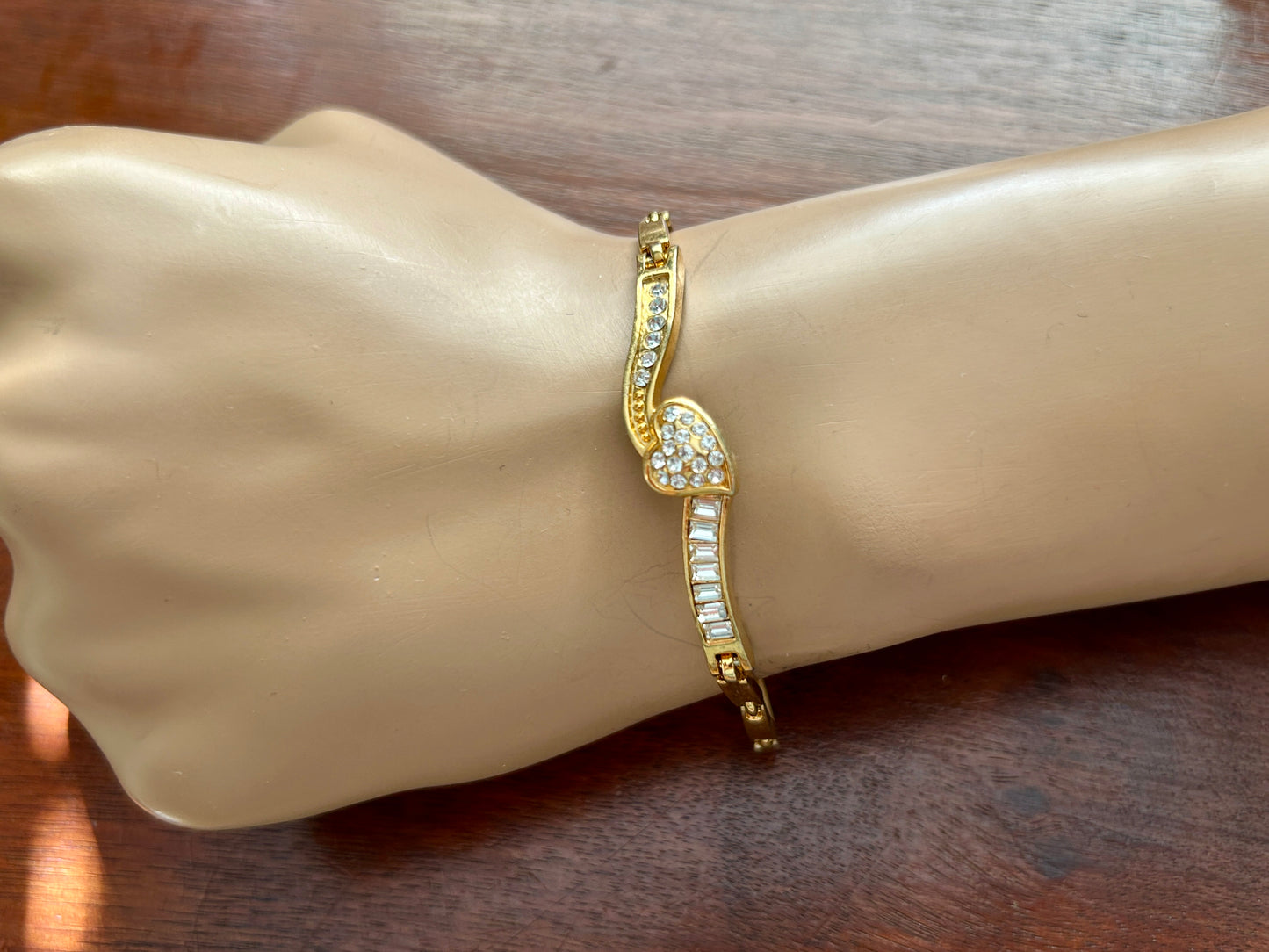 Gold Tone Rhinestone Baguette Heart Bracelet