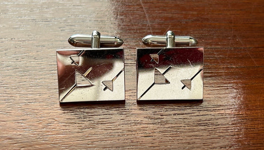 Vintage MCM Signed Swank Silver Tone Martini Cut Out Cufflinks Cuff Links