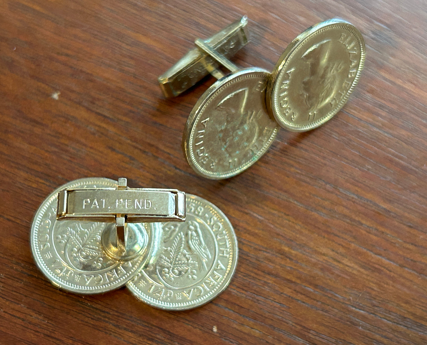 Vintage Gold Tone Canadian Coin Cuff Links 1959