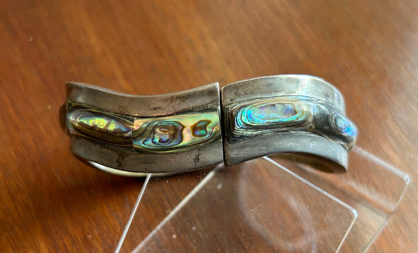 Heavy Sterling Silver 925 Abalone Inlay Clamper Bracelet