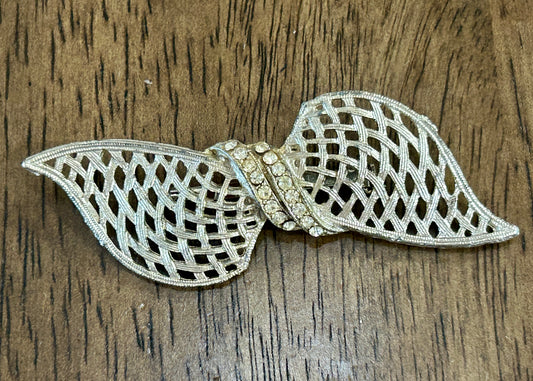 Vintage Large Bow Rhinestone Brooch Pin