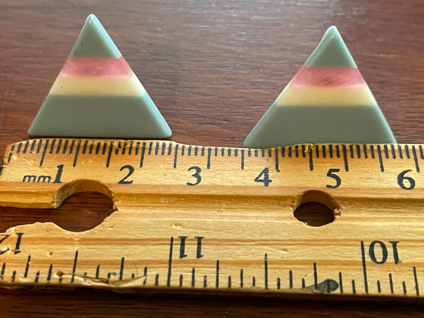 Vintage 80's Acrylic Color Blocked Triangular Earrings Blue Pink & White