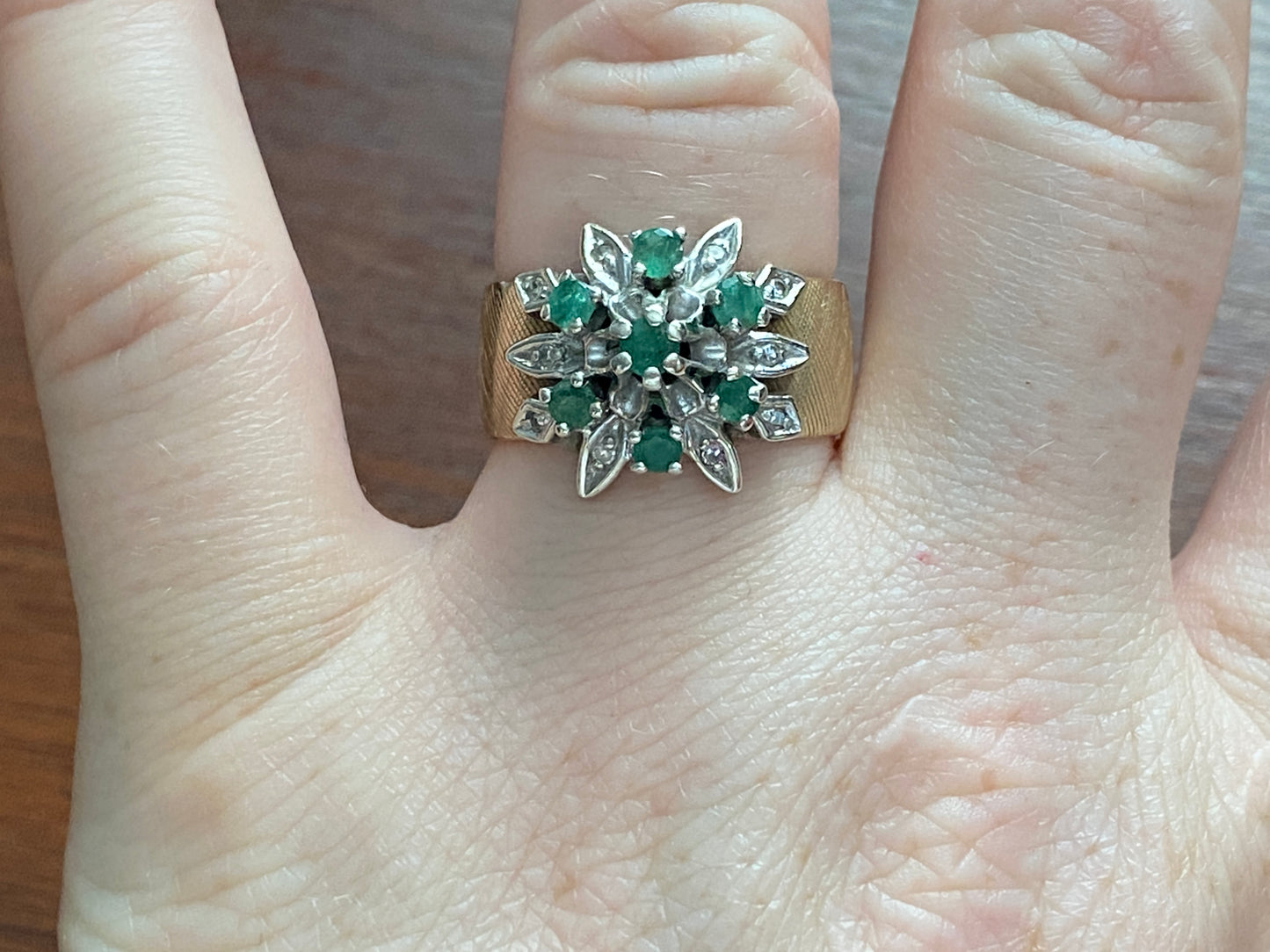 Vintage Trubrite 14k Yellow Gold Emerald Diamond Cocktail Ring Sz 8.25