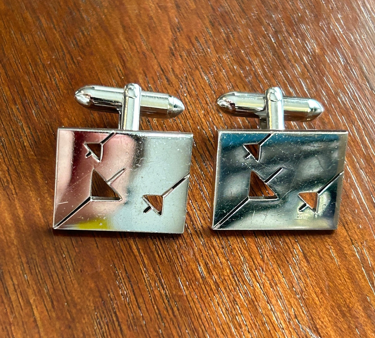 Vintage MCM Signed Swank Silver Tone Martini Cut Out Cufflinks Cuff Links