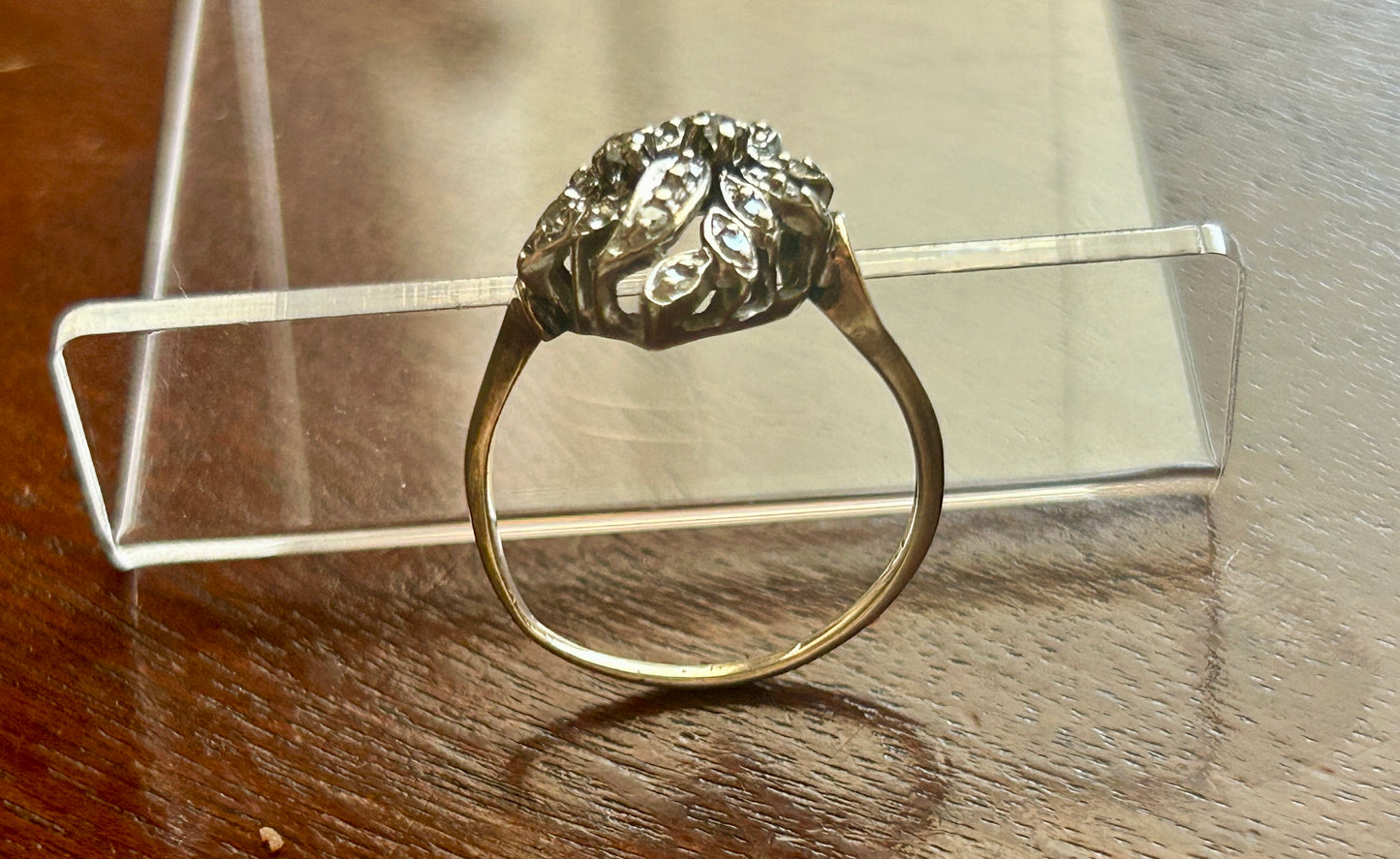 Vintage 10k Yellow Gold Diamond Cluster Flower Cocktail Ring Sz 7.75