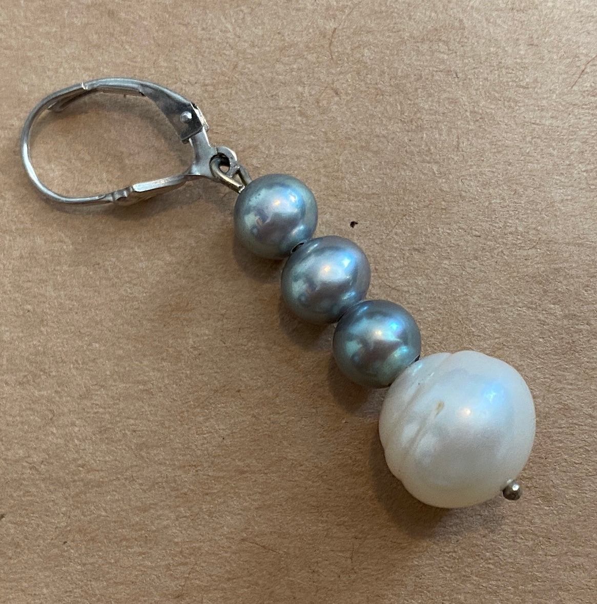 14k White Gold Baroque White Gray Pearl SINGLE Drop Earring