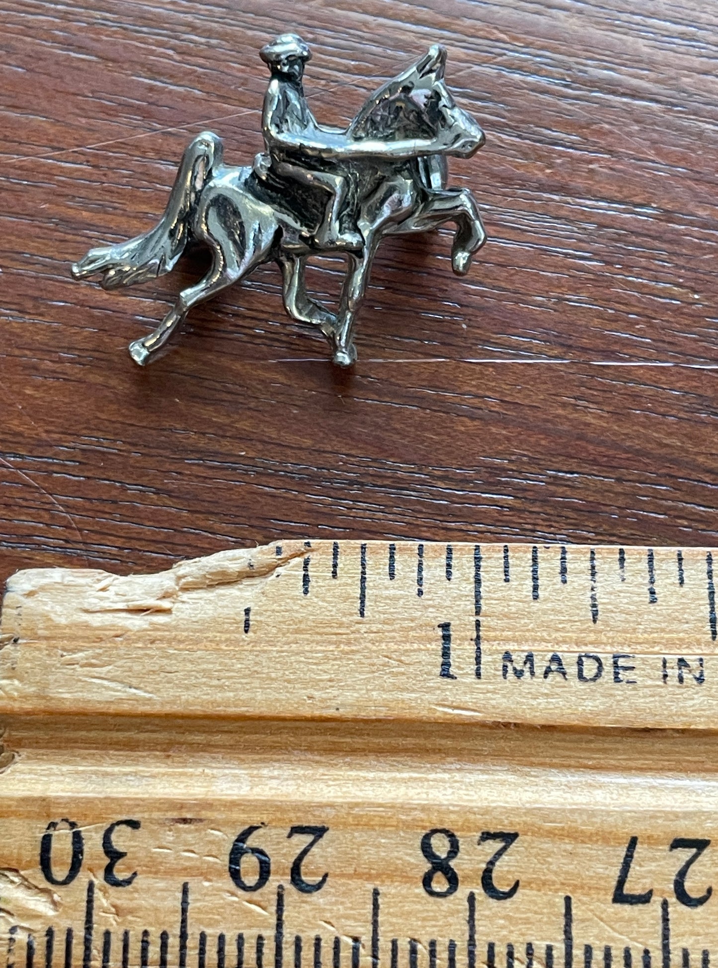 Vintage Silver Tone Man On Horse Brooch Lapel Pin Small