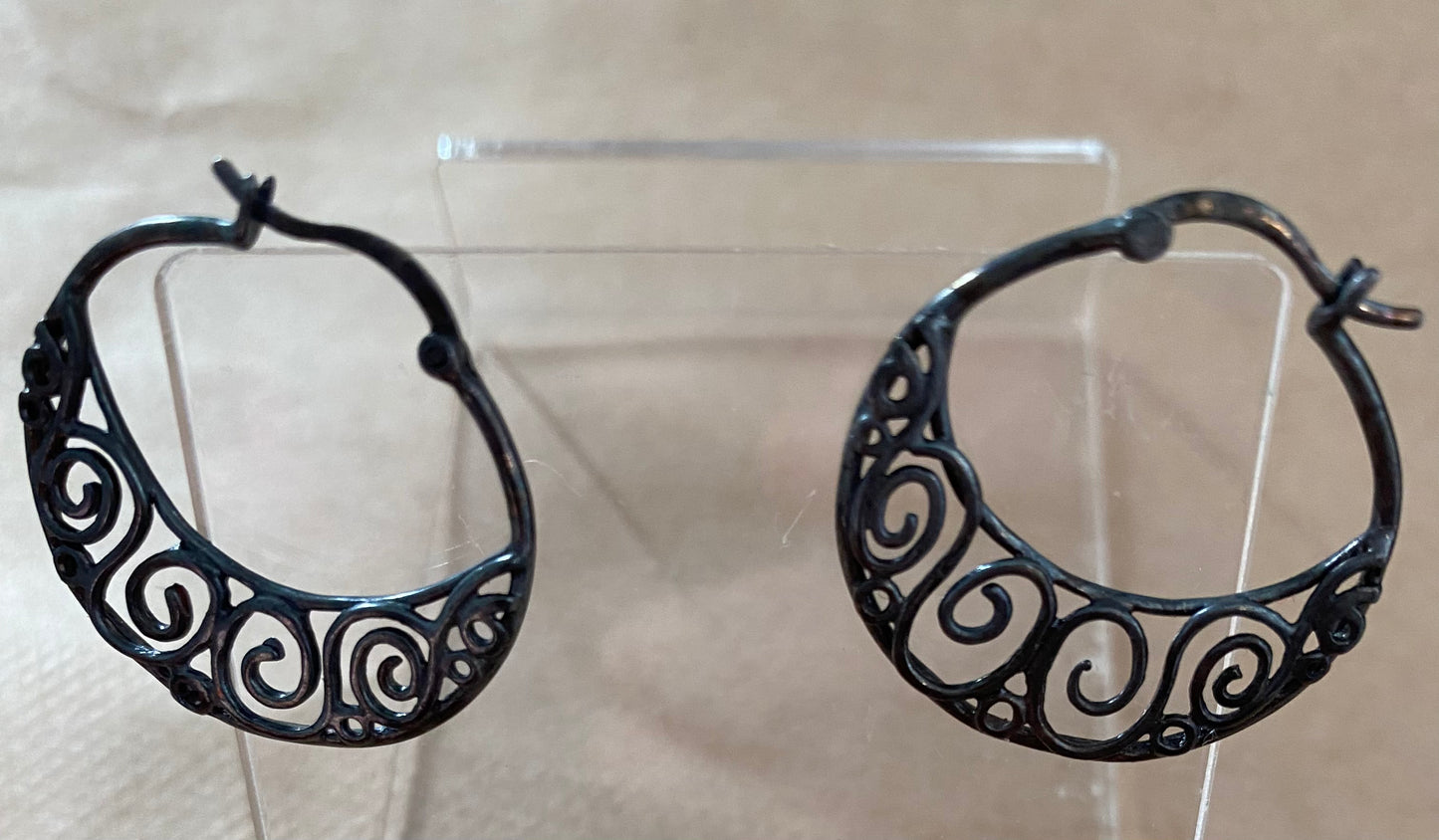 Sterling Silver 925 Filigree Hoop Pierced Earrings