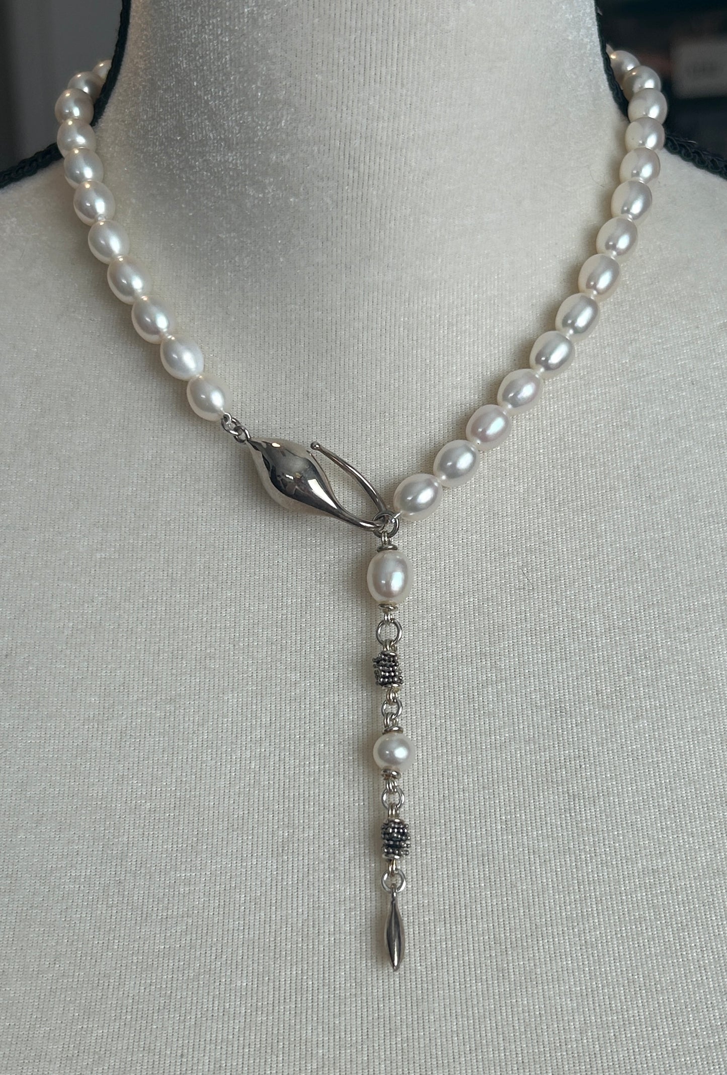 Michael Dawkins White Cultured Pearl Sterling Silver 925 Lariat Necklace