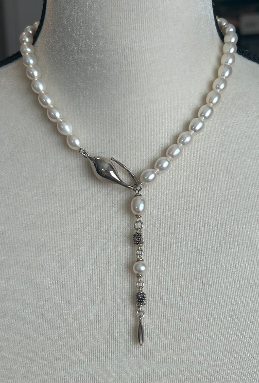 Michael Dawkins White Cultured Pearl Sterling Silver 925 Lariat Necklace