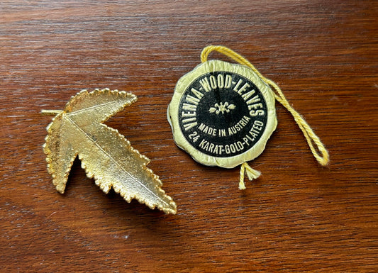 Vintage Vienna Wood Leaves 24k Gold Plated Made in Austria Leaf Brooch Pin