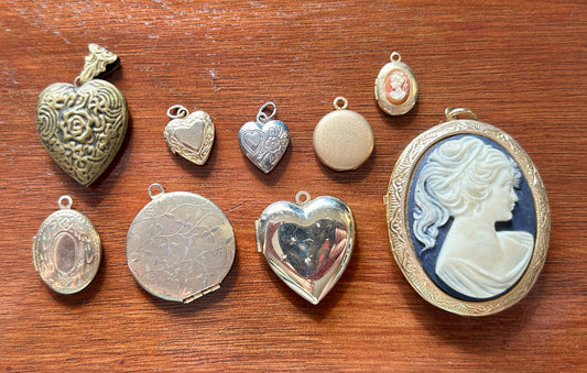 Vintage to Now Jewelry Pendant Locket Lot Cameo Heart Gold Silver Tone & More