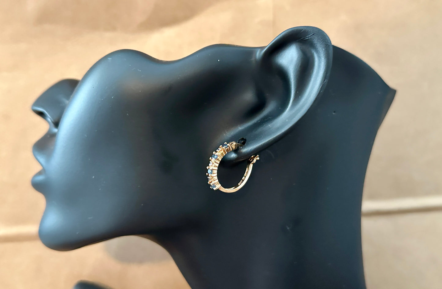 Gold over Sterling Silver 925 Sapphire Diamond Accent Hoop Pierced Earrings