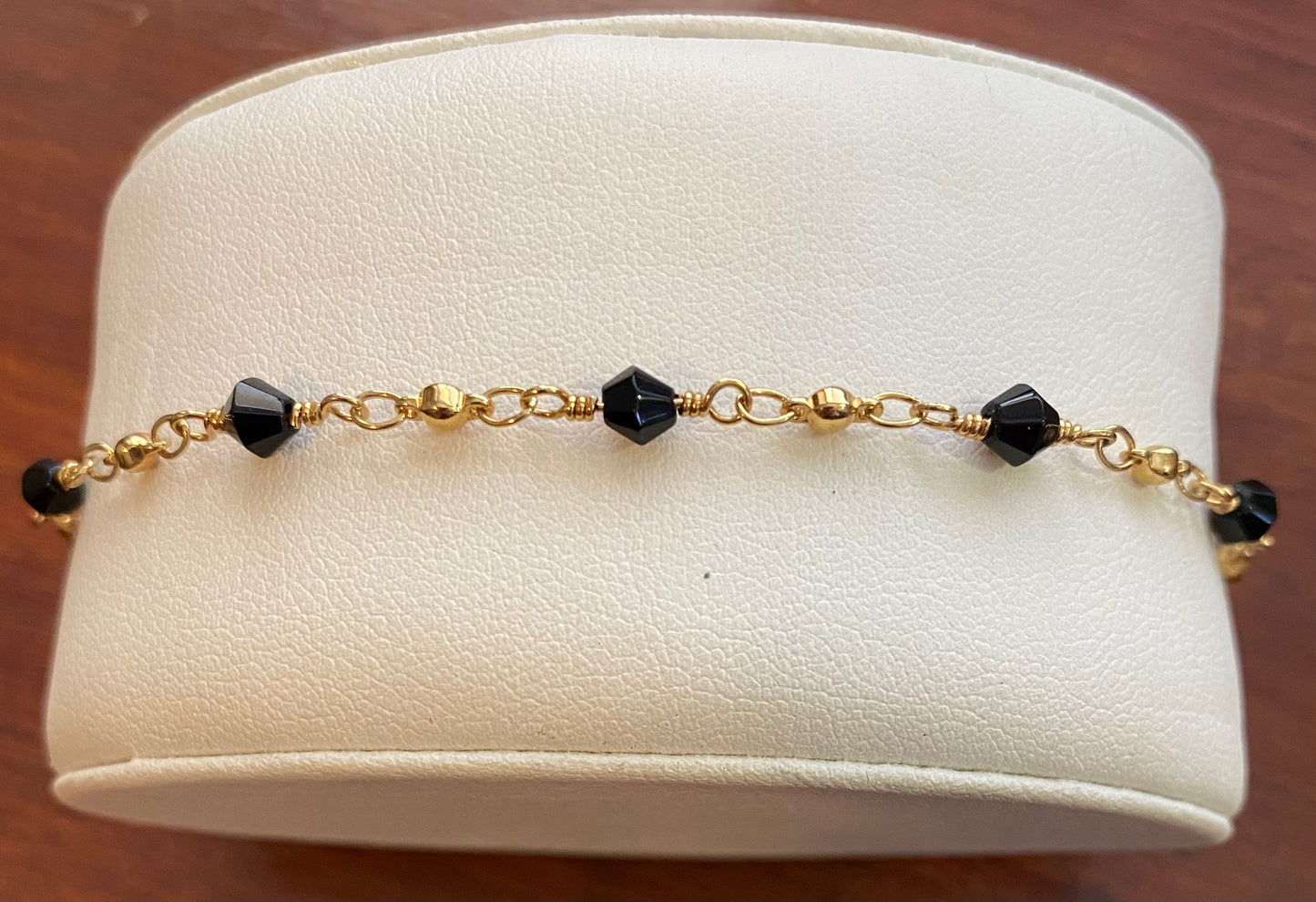 18k Electro Gold Plate Black Bead Gold Tone Chain Bracelet