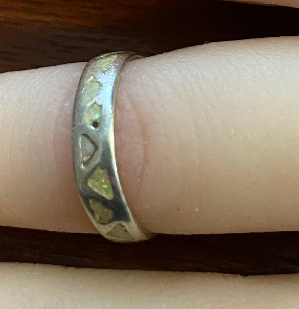 Sterling Silver 925 Opal Inlay Band Ring Sz 5