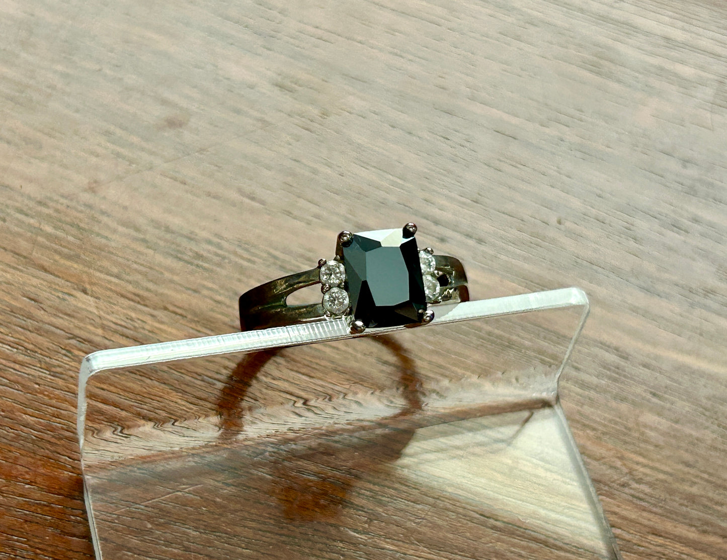 Sterling Silver 925 Emerald Cut Black CZ Cubic Zironia Ring Sz 9.75 - 10