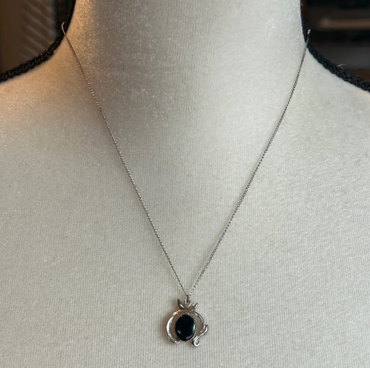 Sterling Silver 925 Chain Necklace Onyx Pendant