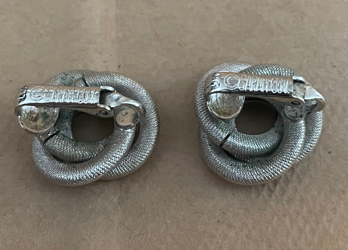 Vintage Silver Tone Metal Sarah Coventry Knot Twist Clip on Earrings