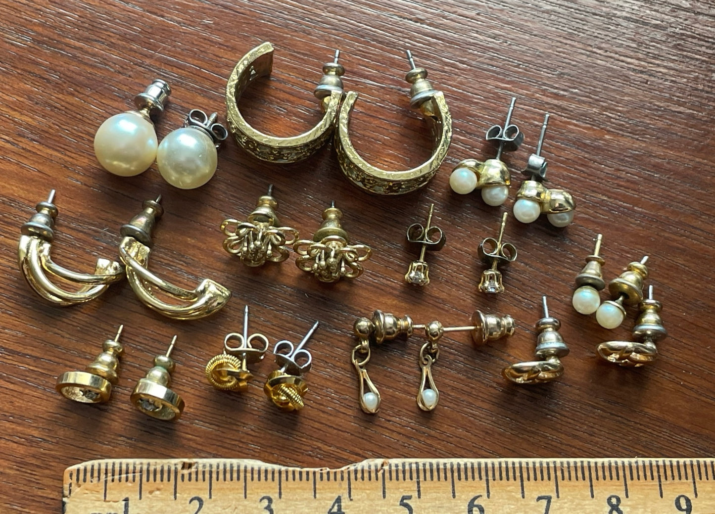 Vintage to Now Gold Tone Pierced Stud Earring Lot Pearl Knot Modern 80's Hoop