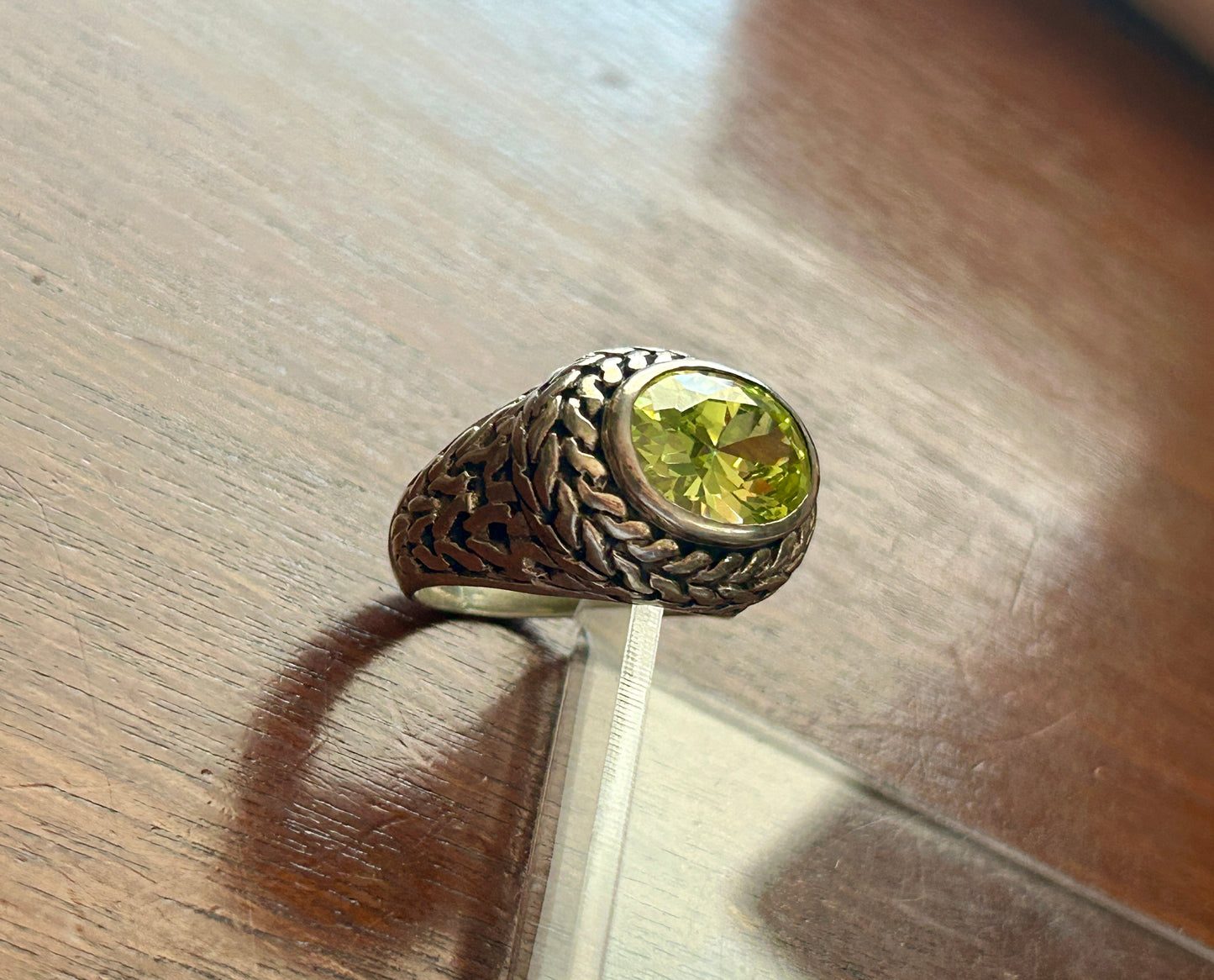 Sterling Silver 925 Faceted Oval Light Green Faux Citrine Peridot Ring Sz 9