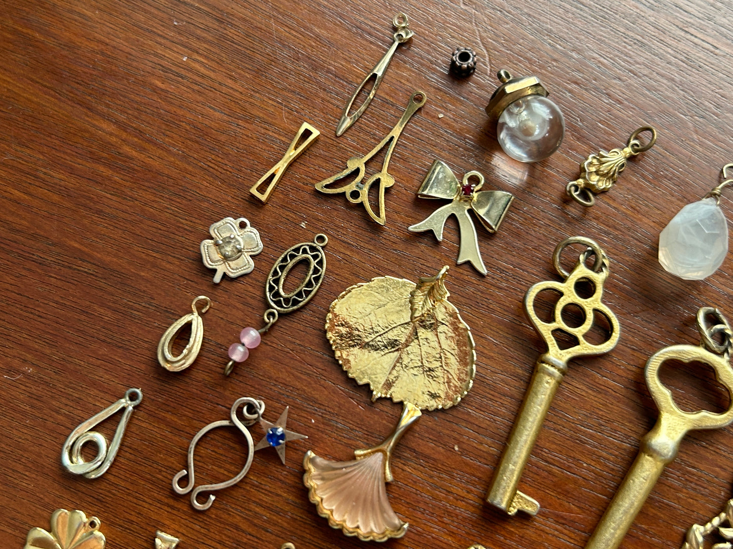 Vintage to Now Charm Pendant Lot Skeleton Key Cloissone MOP Crystal Thermoset