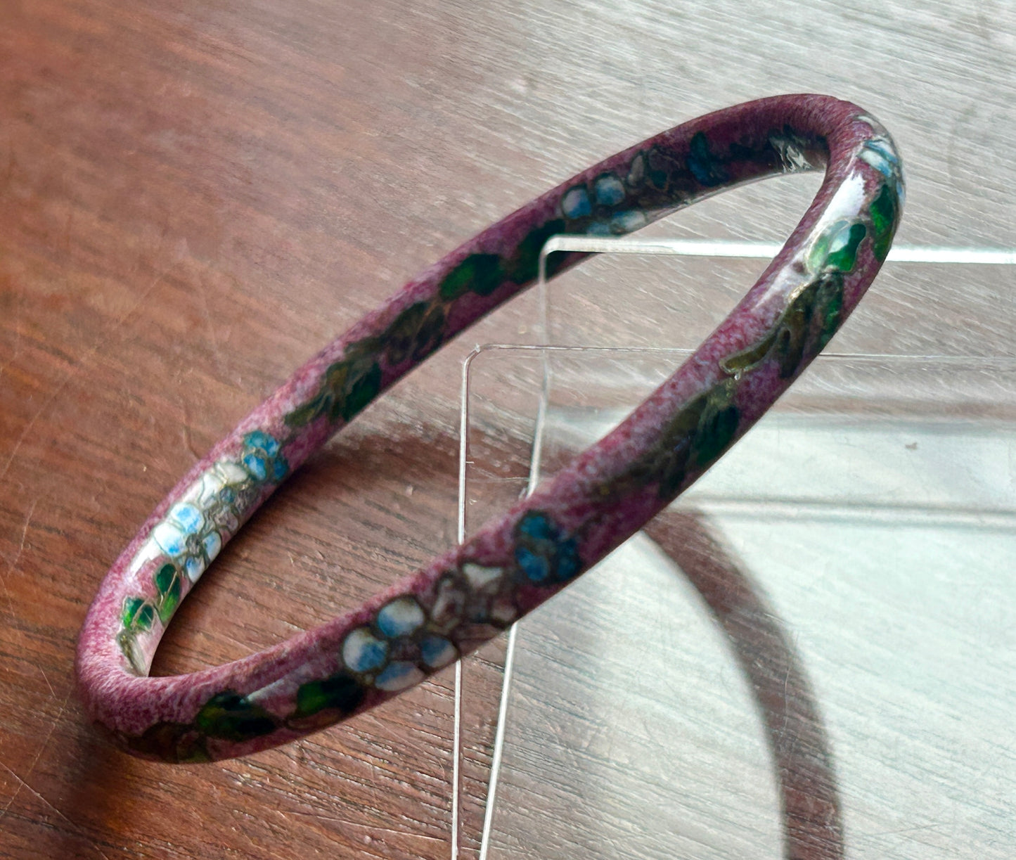 Vintage Cloisonne Enamel Flower Purple Bangle Bracelet