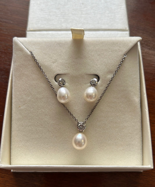 Honora Cultured Pearls Sterling Silver 925 Pendant Necklace Earrings Set