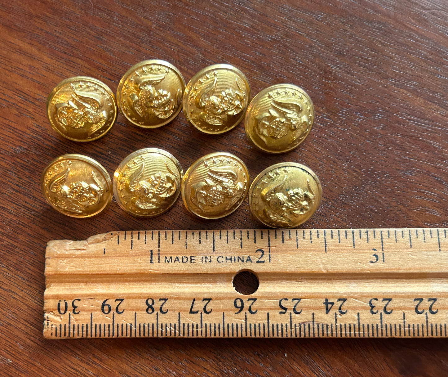 Lot of 8 Vintage Cheshire Waterbury Button Co Domed Gold Tone Miliary Buttons