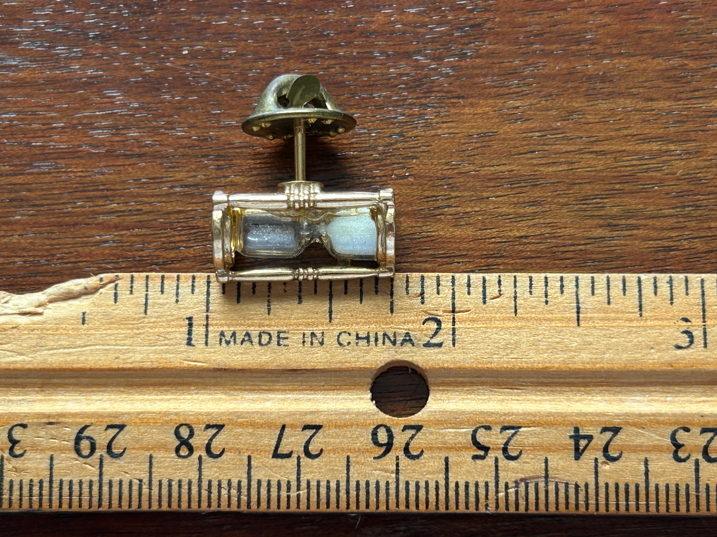 Vintage Gold Tone Working Mini Hourglass Lapel Pin Pinback Brooch