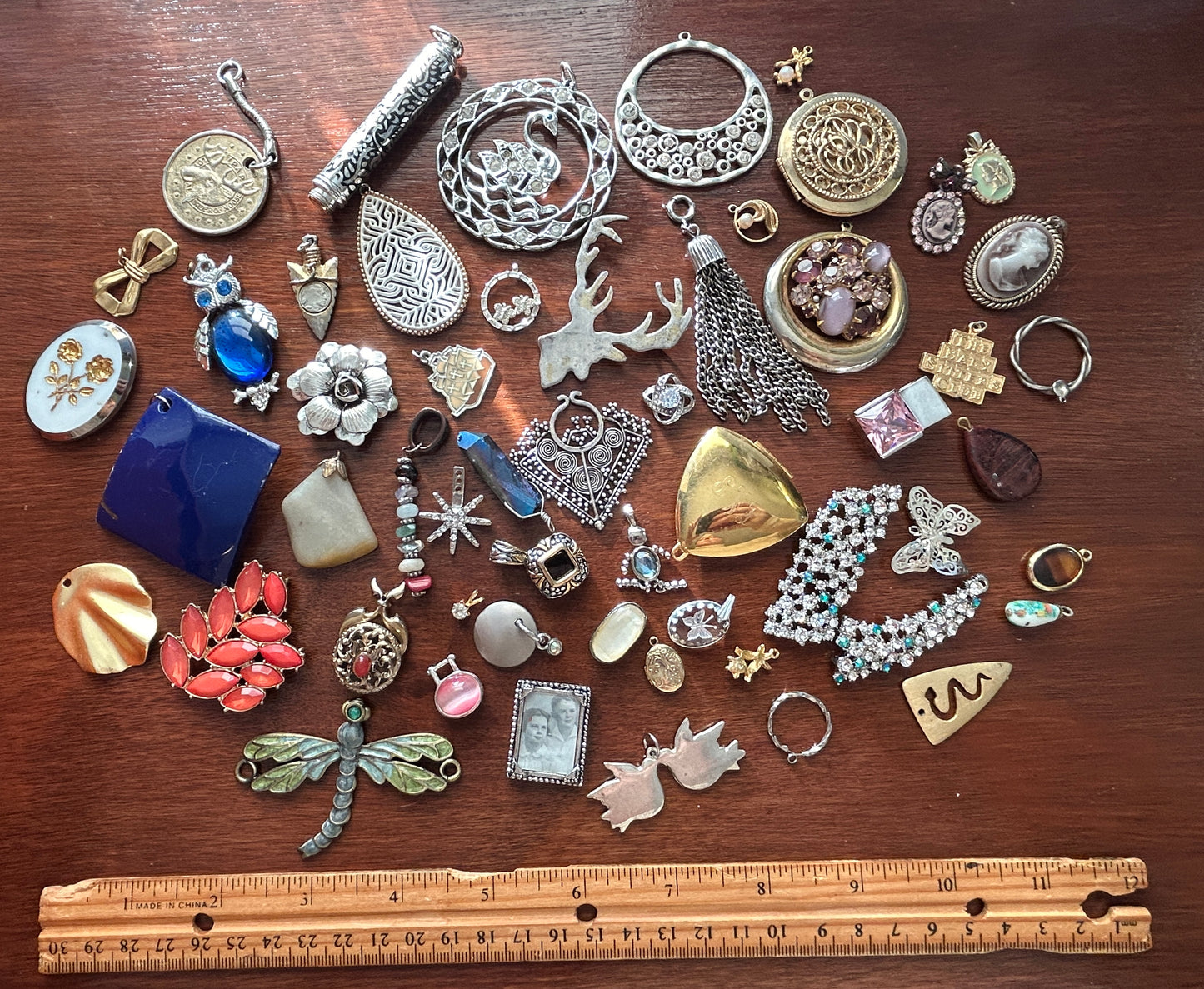 Vintage to Now Pendant Charm Lot Lockets Cameos Rhinestone Gold Silver