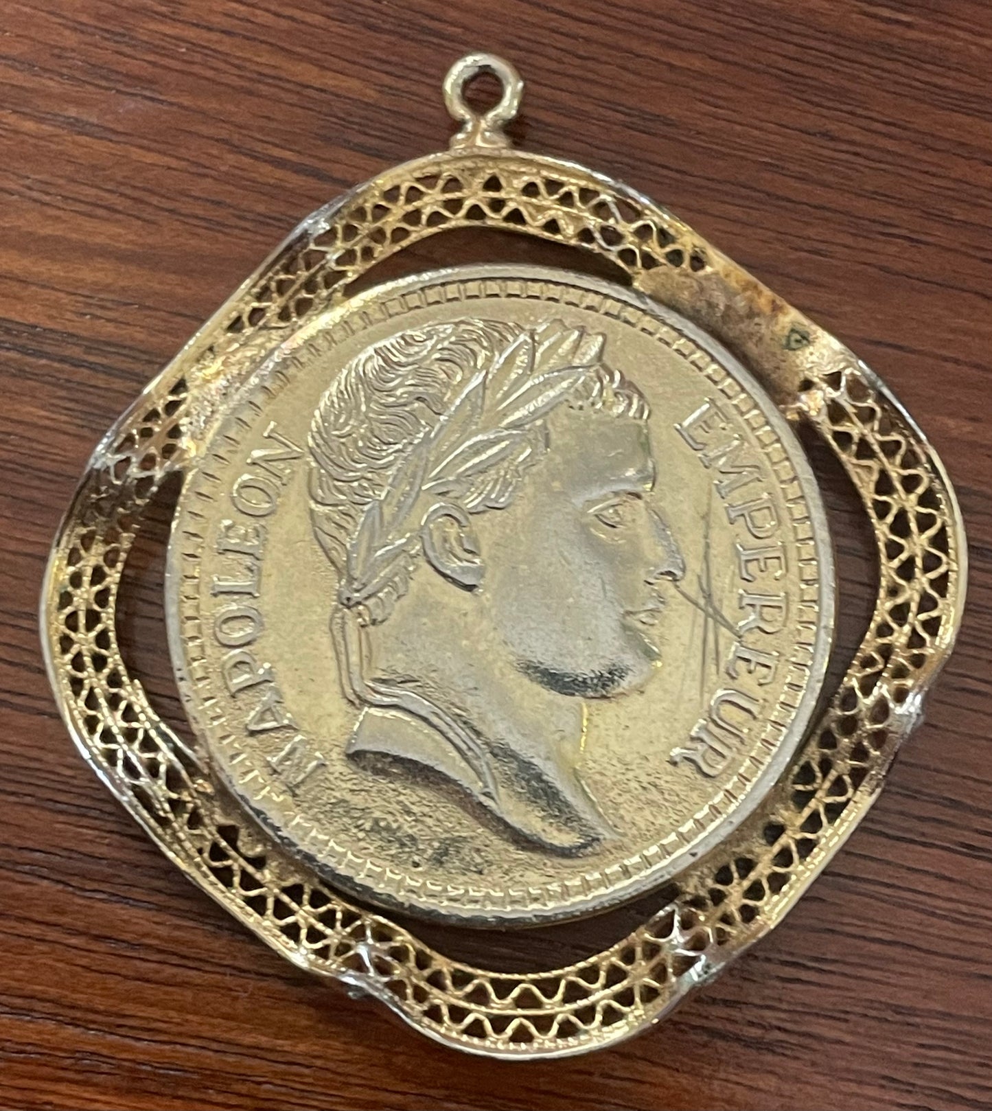 Vintage Gold Tone Emperor of France Napoleon Coin Style Pendant