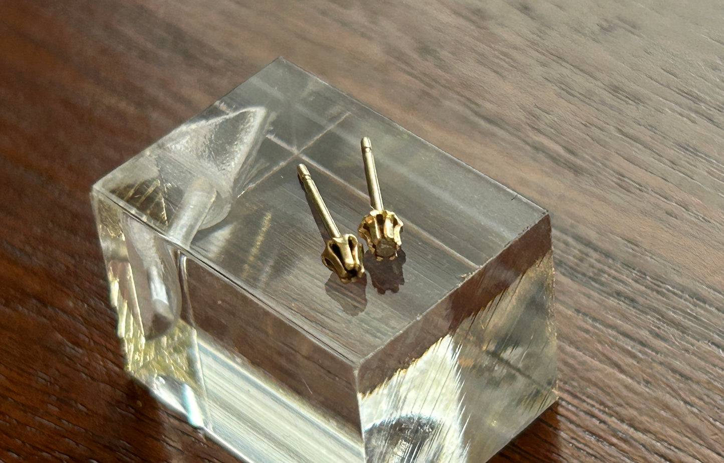 14k Yellow Gold Tiny Cute Diamond Stud Pierced Earrings