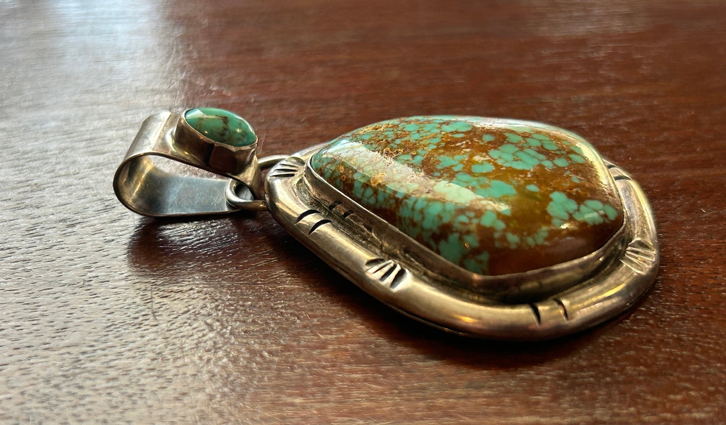 Vintage Sterling Silver 925 & Turquoise Large Pendant Southwestern