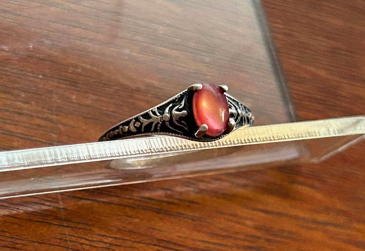 Sterling Silver 925 Pink Oval Stone Ring Sz 4.75