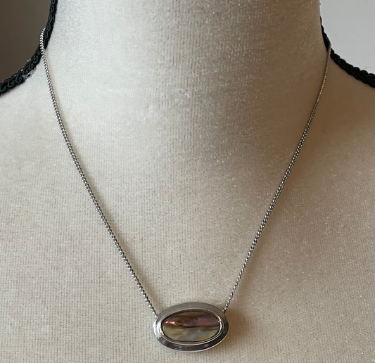 Vintage Avon Silver Tone Abalone Slide Pendant Necklace
