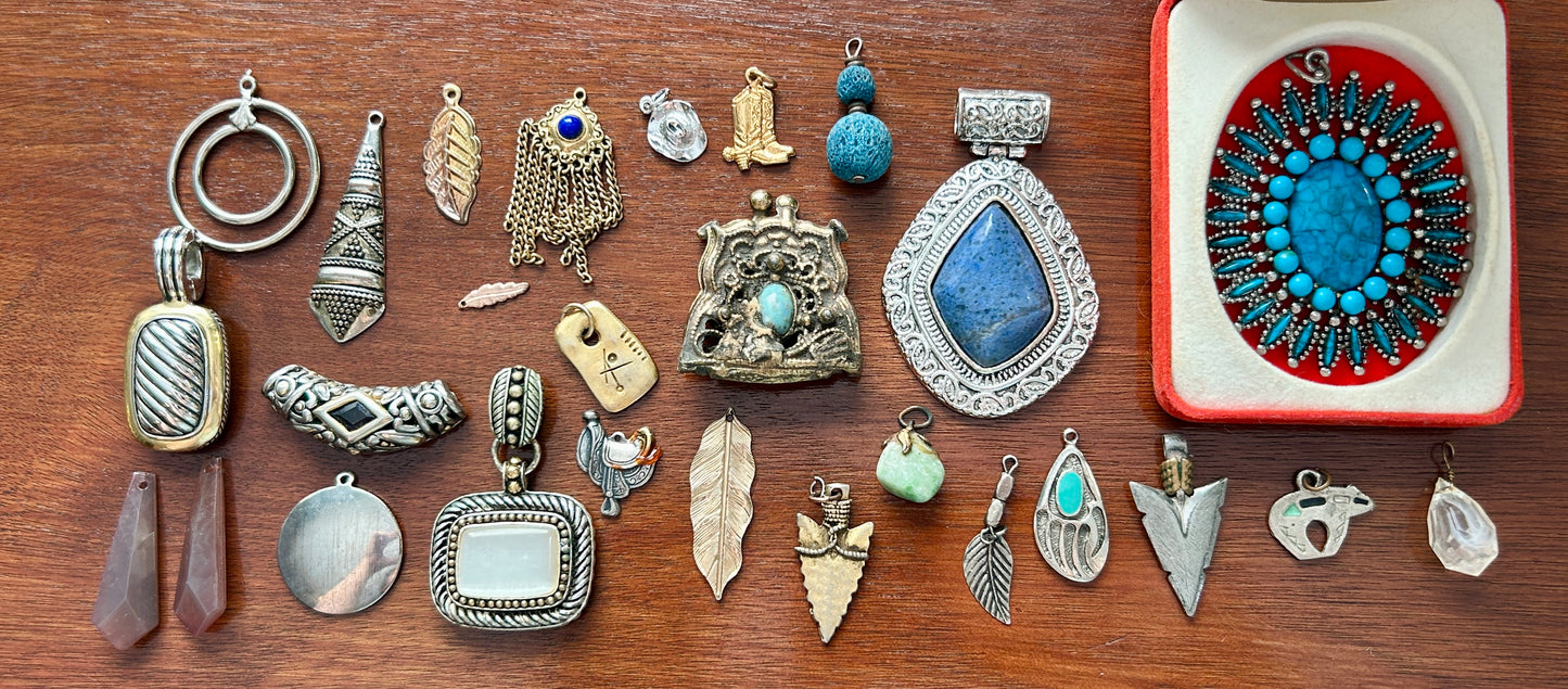 Vintage to Now Southwest Boho Pendant Charm Lot Over 25 Turquoise Silver Tone